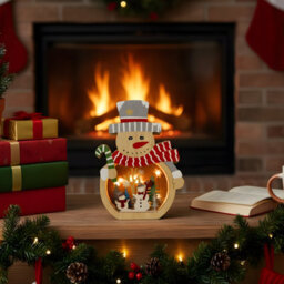Snowtime Wooden Christmas Decoration Warm White Led Light Up Festive Snowman Scene 20Cm - thumbnail 2