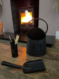 3 Piece Black Fireside Set With Coal Bucket, Matchstick Canister And Shovel - thumbnail 4