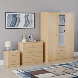 Lassic Vida Designs Riano 3 Piece Bedroom Set (2 Drawer Bedside Chest, 4 Drawer Chest, 3 Door 2 Drawer Mirrored Wardrobe), Pine - thumbnail 6