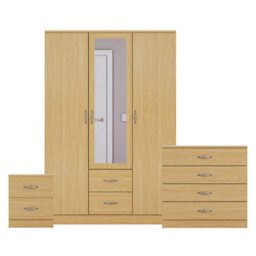 Lassic Vida Designs Riano 3 Piece Bedroom Set (2 Drawer Bedside Chest, 4 Drawer Chest, 3 Door 2 Drawer Mirrored Wardrobe), Pine - thumbnail 8