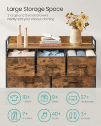 Songmics Chest Of Drawers For Bedroom, 5 Fabric Drawers With Handles, Storage Organiser Unit, Rustic Brown And Ink Black - thumbnail 3