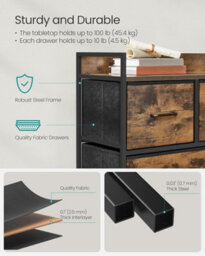Songmics Chest Of Drawers For Bedroom, 5 Fabric Drawers With Handles, Storage Organiser Unit, Rustic Brown And Ink Black - thumbnail 4
