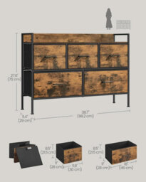Songmics Chest Of Drawers For Bedroom, 5 Fabric Drawers With Handles, Storage Organiser Unit, Rustic Brown And Ink Black - thumbnail 2
