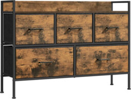 Songmics Chest Of Drawers For Bedroom, 5 Fabric Drawers With Handles, Storage Organiser Unit, Rustic Brown And Ink Black - thumbnail 5