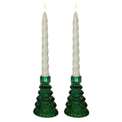 Set Of 2 Large Christmas Tree Candle Holders - Festive Fir Green - image 1