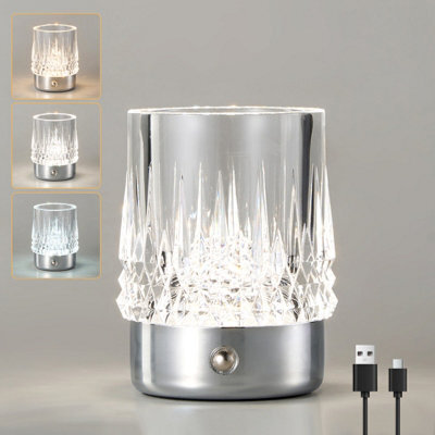Harper Living Rechargeable Table Lamp, Small Battery Operated Desk Lamp, Cylindrical Shade, Chrome Finish - image 1