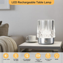 Harper Living Rechargeable Table Lamp, Small Battery Operated Desk Lamp, Cylindrical Shade, Chrome Finish - thumbnail 2