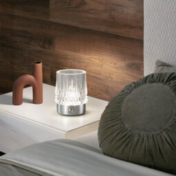 Harper Living Rechargeable Table Lamp, Small Battery Operated Desk Lamp, Cylindrical Shade, Chrome Finish - thumbnail 3