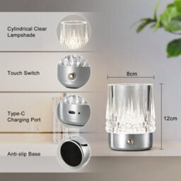 Harper Living Rechargeable Table Lamp, Small Battery Operated Desk Lamp, Cylindrical Shade, Chrome Finish - thumbnail 7