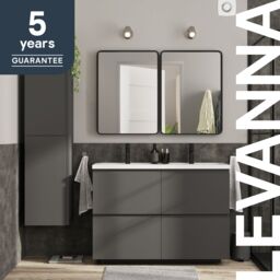 GoodHome Levanna Wide Matt Grey Double Freestanding Bathroom Cabinet (H) 850mm (W) 1200mm - thumbnail 8