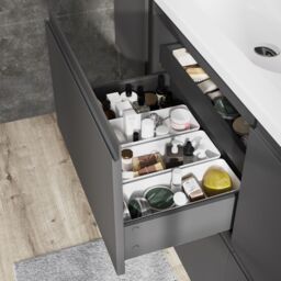 GoodHome Levanna Wide Matt Grey Double Freestanding Bathroom Cabinet (H) 850mm (W) 1200mm - thumbnail 7