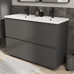 GoodHome Levanna Wide Matt Grey Double Freestanding Bathroom Cabinet (H) 850mm (W) 1200mm - thumbnail 4