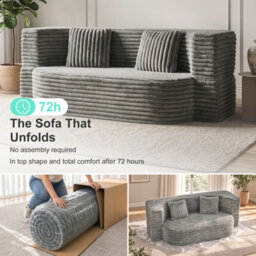 2 In 1 Double Sofa Convertible Floor Sofa Bed,soft Grey Deep Seat Lounge Sofa In Breathable Corduroy Fabric, Upholstered Low Couch - thumbnail 9