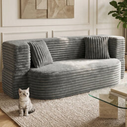2 In 1 Double Sofa Convertible Floor Sofa Bed,soft Grey Deep Seat Lounge Sofa In Breathable Corduroy Fabric, Upholstered Low Couch - thumbnail 1