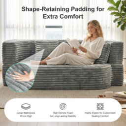 2 In 1 Double Sofa Convertible Floor Sofa Bed,soft Grey Deep Seat Lounge Sofa In Breathable Corduroy Fabric, Upholstered Low Couch - thumbnail 5