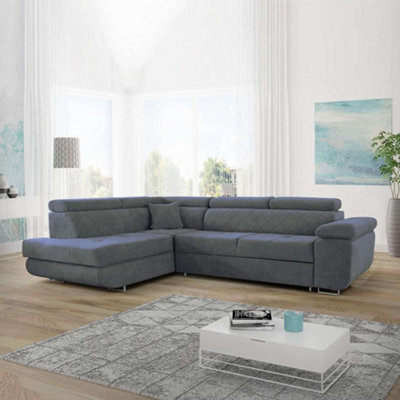Sliding Wardrobes 4 u LTD Ontario Plush Velvet Grey Corner Sofa Bed With Ottoman Storage - (Left Corner Soda Bed) - image 1