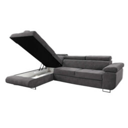 Sliding Wardrobes 4 u LTD Ontario Plush Velvet Grey Corner Sofa Bed With Ottoman Storage - (Left Corner Soda Bed) - thumbnail 4