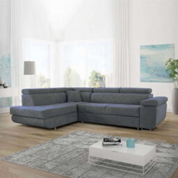 Sliding Wardrobes 4 u LTD Ontario Plush Velvet Grey Corner Sofa Bed With Ottoman Storage - (Left Corner Soda Bed) - thumbnail 1