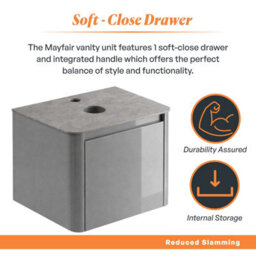 Plum&clay Mayfair Gloss Light Grey Wall Hung Bathroom Vanity Unit With Grey Marble Countertop (W)550mm (H)406mm - thumbnail 4
