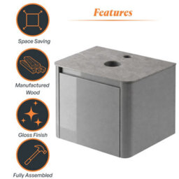 Plum&clay Mayfair Gloss Light Grey Wall Hung Bathroom Vanity Unit With Grey Marble Countertop (W)550mm (H)406mm - thumbnail 6