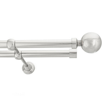 Toolty Double Metal Curtain Pole 19/19mm With Finials Rod Classic Brackets Ball 230Cm Inox