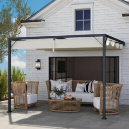 Outsunny 3 X 3(M) Outdoor Pergola Retractable Canopy Wall Mounted, Cream - thumbnail 9