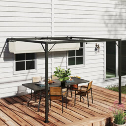 Outsunny 3 X 3(M) Outdoor Pergola Retractable Canopy Wall Mounted, Cream - thumbnail 8