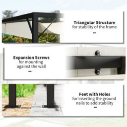 Outsunny 3 X 3(M) Outdoor Pergola Retractable Canopy Wall Mounted, Cream - thumbnail 6