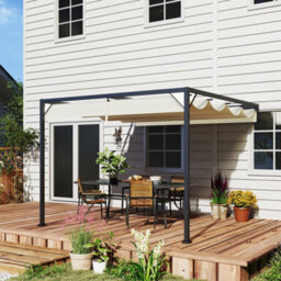 Outsunny 3 X 3(M) Outdoor Pergola Retractable Canopy Wall Mounted, Cream - thumbnail 1
