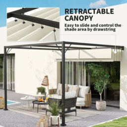 Outsunny 3 X 3(M) Outdoor Pergola Retractable Canopy Wall Mounted, Cream - thumbnail 4