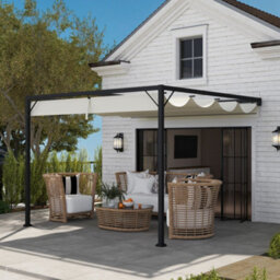 Outsunny 3 X 3(M) Outdoor Pergola Retractable Canopy Wall Mounted, Cream - thumbnail 7