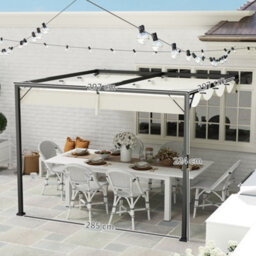 Outsunny 3 X 3(M) Outdoor Pergola Retractable Canopy Wall Mounted, Cream - thumbnail 3