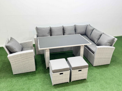 Fimous Outdoor Garden Furniture Sets 9 Seater Wicker Rattan Corner Sofa Sets With Dining Table 2 Small Footstool Armchair - image 1