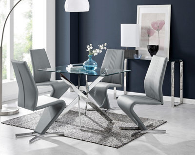 Furniturebox Uk Leonardo Glass And Chrome Metal Dining Table And 4 Elephant Grey Willow Chairs Set - image 1