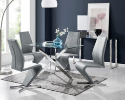 Furniturebox Uk Leonardo Glass And Chrome Metal Dining Table And 4 Elephant Grey Willow Chairs Set - thumbnail 1