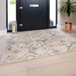 Loomed Neutral Blue Distressed Tribal Diamond Soft Living Area Rug 200X290Cm - thumbnail 2