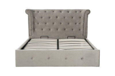 Orsina Elegant Kingsize Grey Brush Velvet Ottoman Bed, Durable Velvet Bed For Bedroom, Compact Diamont Tufted Bed - image 1