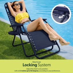 Keplin Standard Model Of Gravity Chair 110X65X90Cm, 2Pk Adjustable Reclining Zero Gravity Lounger For Garden & Patio, Navy Blue - thumbnail 3