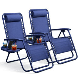 Keplin Standard Model Of Gravity Chair 110X65X90Cm, 2Pk Adjustable Reclining Zero Gravity Lounger For Garden & Patio, Navy Blue - thumbnail 1