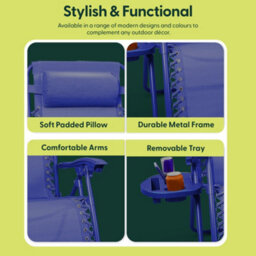 Keplin Standard Model Of Gravity Chair 110X65X90Cm, 2Pk Adjustable Reclining Zero Gravity Lounger For Garden & Patio, Navy Blue - thumbnail 4