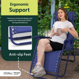 Keplin Standard Model Of Gravity Chair 110X65X90Cm, 2Pk Adjustable Reclining Zero Gravity Lounger For Garden & Patio, Navy Blue - thumbnail 8