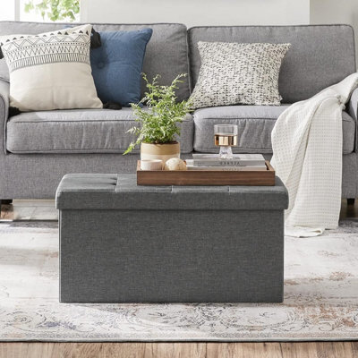 Songmics Soft Bench With Storage, Foldable Ottoman Featuring Lid, Perfect For Hallway, Living Room, Bedroom, Dark Grey - image 1