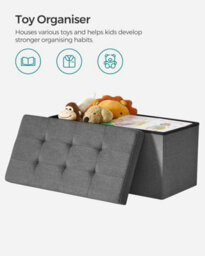 Songmics Soft Bench With Storage, Foldable Ottoman Featuring Lid, Perfect For Hallway, Living Room, Bedroom, Dark Grey - thumbnail 7