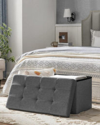 Songmics Soft Bench With Storage, Foldable Ottoman Featuring Lid, Perfect For Hallway, Living Room, Bedroom, Dark Grey - thumbnail 3