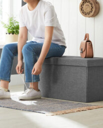 Songmics Soft Bench With Storage, Foldable Ottoman Featuring Lid, Perfect For Hallway, Living Room, Bedroom, Dark Grey - thumbnail 5