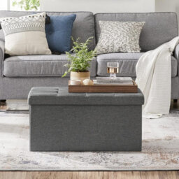 Songmics Soft Bench With Storage, Foldable Ottoman Featuring Lid, Perfect For Hallway, Living Room, Bedroom, Dark Grey - thumbnail 1