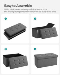Songmics Soft Bench With Storage, Foldable Ottoman Featuring Lid, Perfect For Hallway, Living Room, Bedroom, Dark Grey - thumbnail 8
