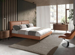 Angel Cerda Elegant Brown Leatherette Bed With Unique Headboard - thumbnail 3
