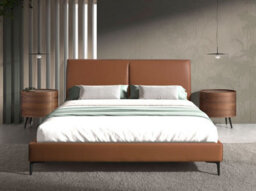 Angel Cerda Elegant Brown Leatherette Bed With Unique Headboard - thumbnail 2