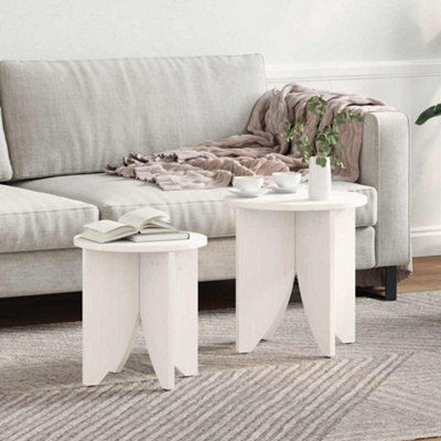 Berkfield Coffee Table 2 Pcs White 41.5 X 41.5 X 44 Cm Solid Pine Wood - image 1